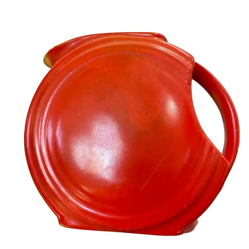 Vintage Disc Pitcher Orange Red Art Deco Poppy Crazing Unmarked 1930s USA READ